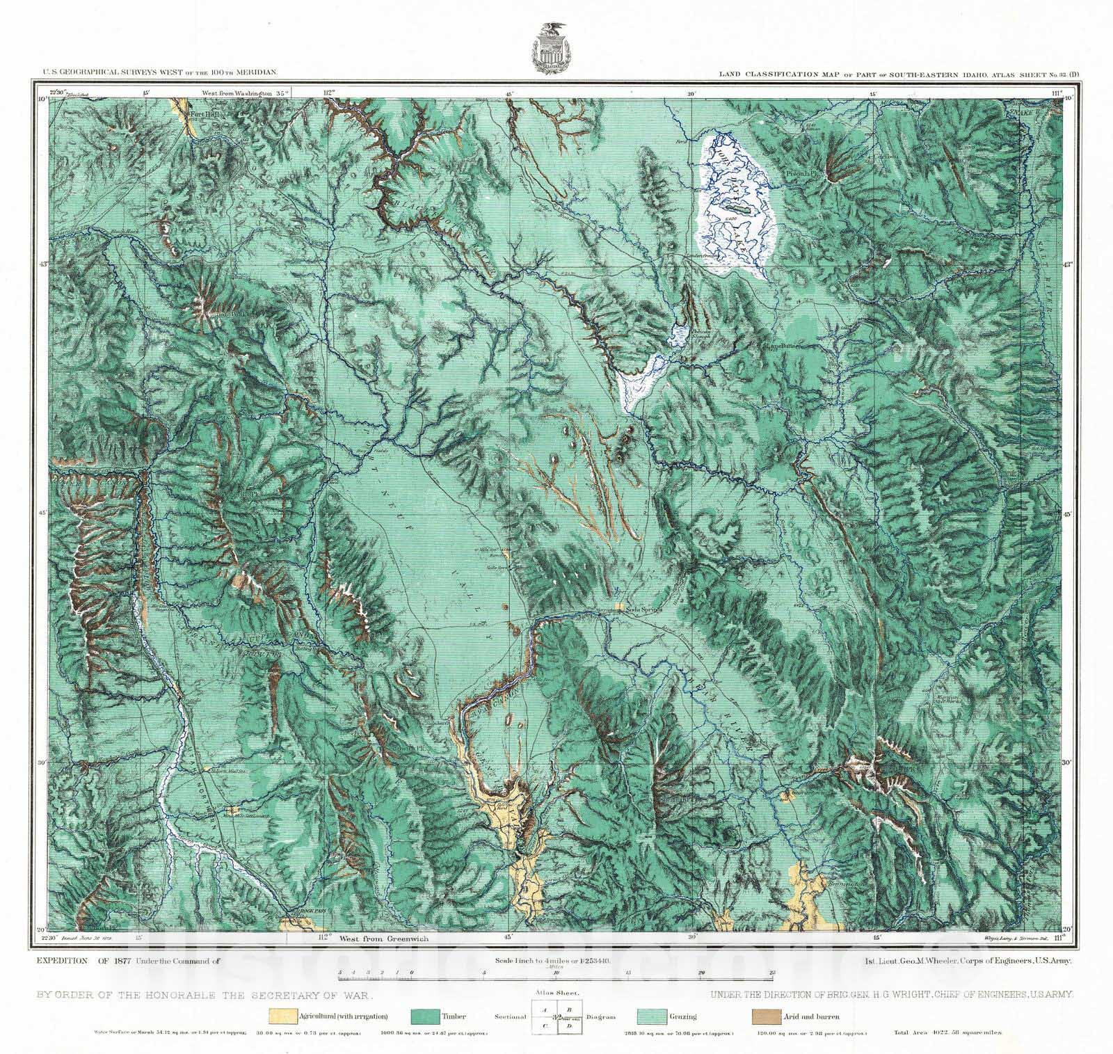 Historic Map : National Atlas - 1879 32D. Land Classification Map Of Part Of South-Eastern Idaho. - Vintage Wall Art