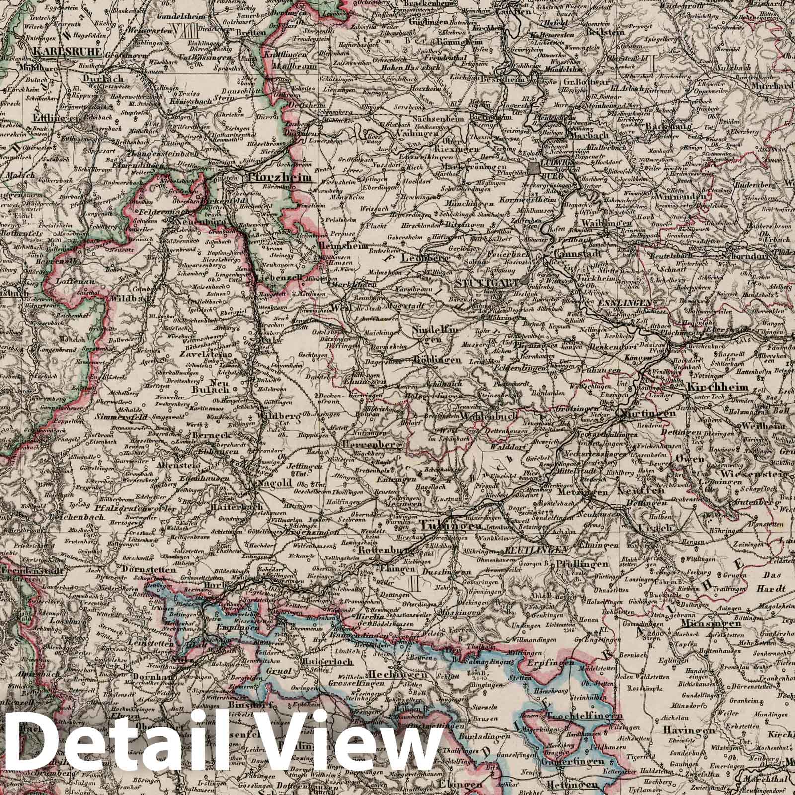 Kingdom of Wurttemberg and Grand Duchy of Baden, 1875 - Historical Map Print
