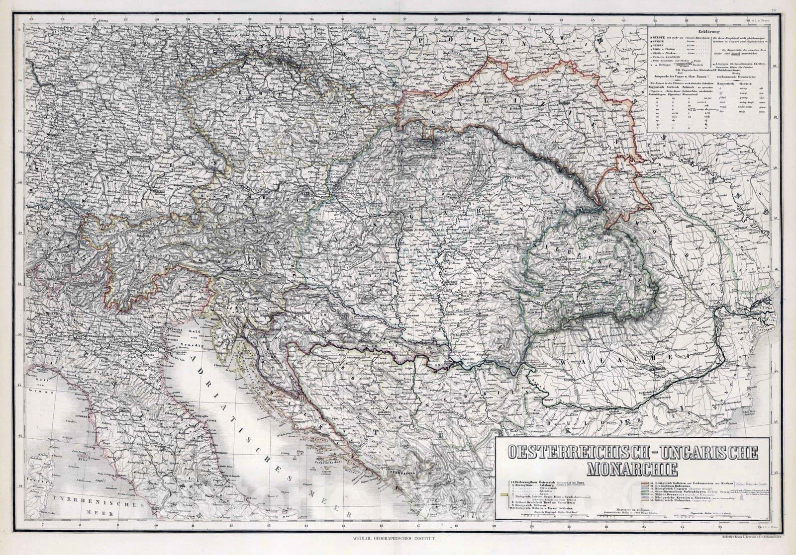 Historic Map : 1875 Austrian-Hungarian Monarchy. - Vintage Wall Art