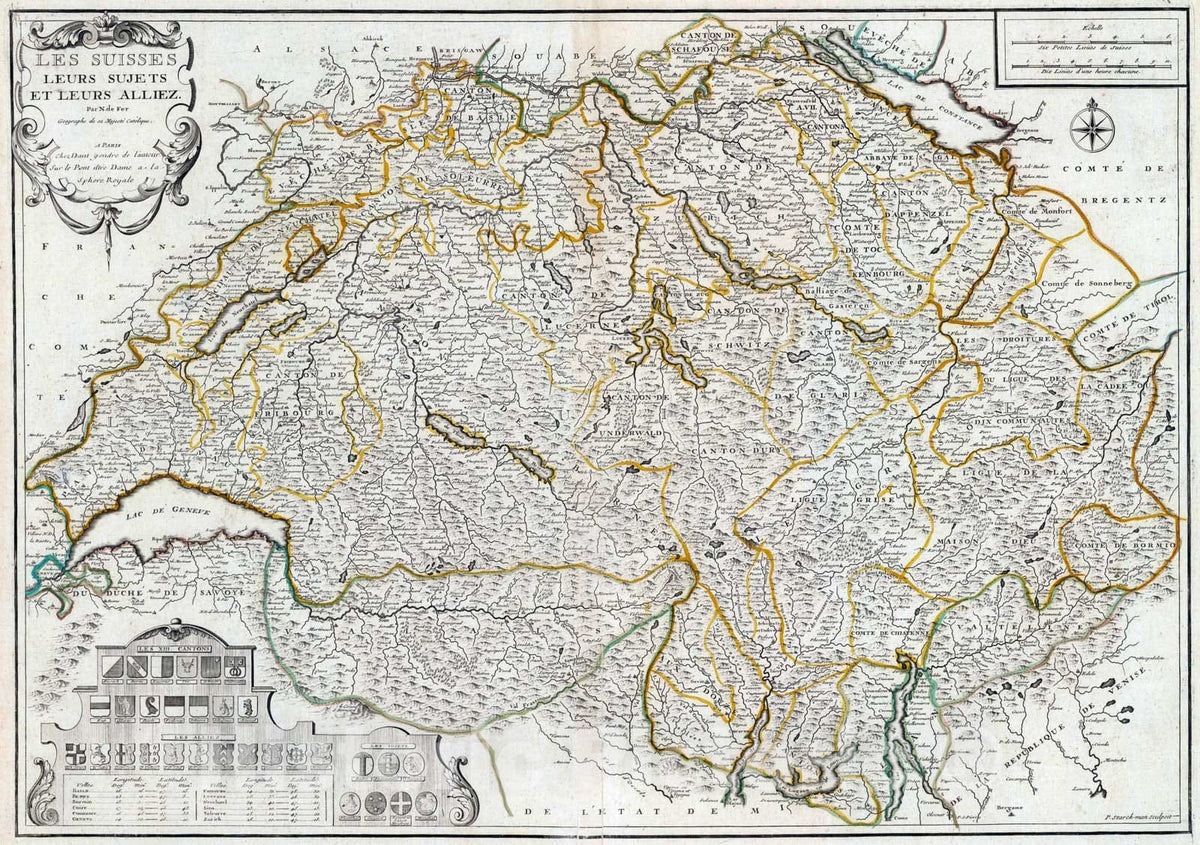 Historic Map : Switzerland, 1715 Les Suisses Leurs Sujets et Leur Alliez. , Vintage Wall Art