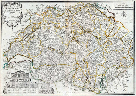 Historic Map : Switzerland, 1715 Les Suisses Leurs Sujets et Leur Alliez. , Vintage Wall Art