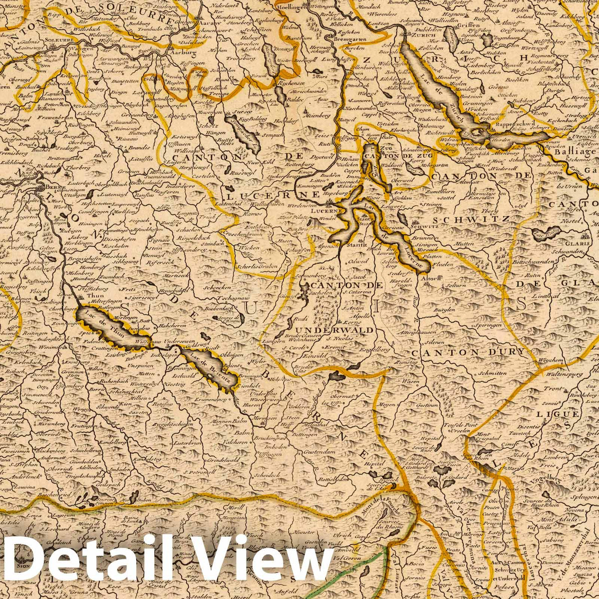 Switzerland - River Map, 1715 - Historical Map Print