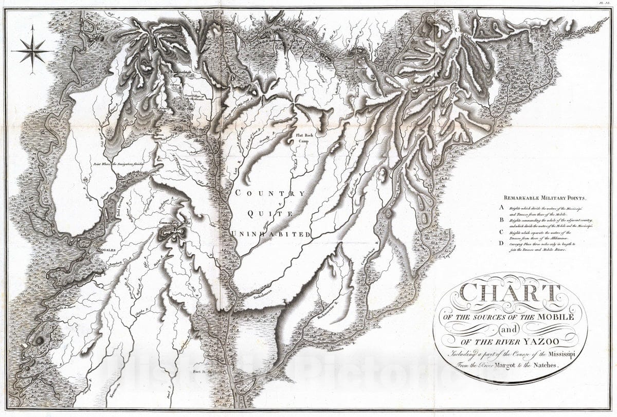 Historic Map : National Atlas - 1796 Chart Of The Sources Of The Mobile. - Vintage Wall Art