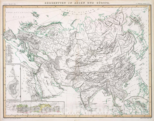 Historic Map : 1842 Bergketten In Asien Und Europa. - Vintage Wall Art