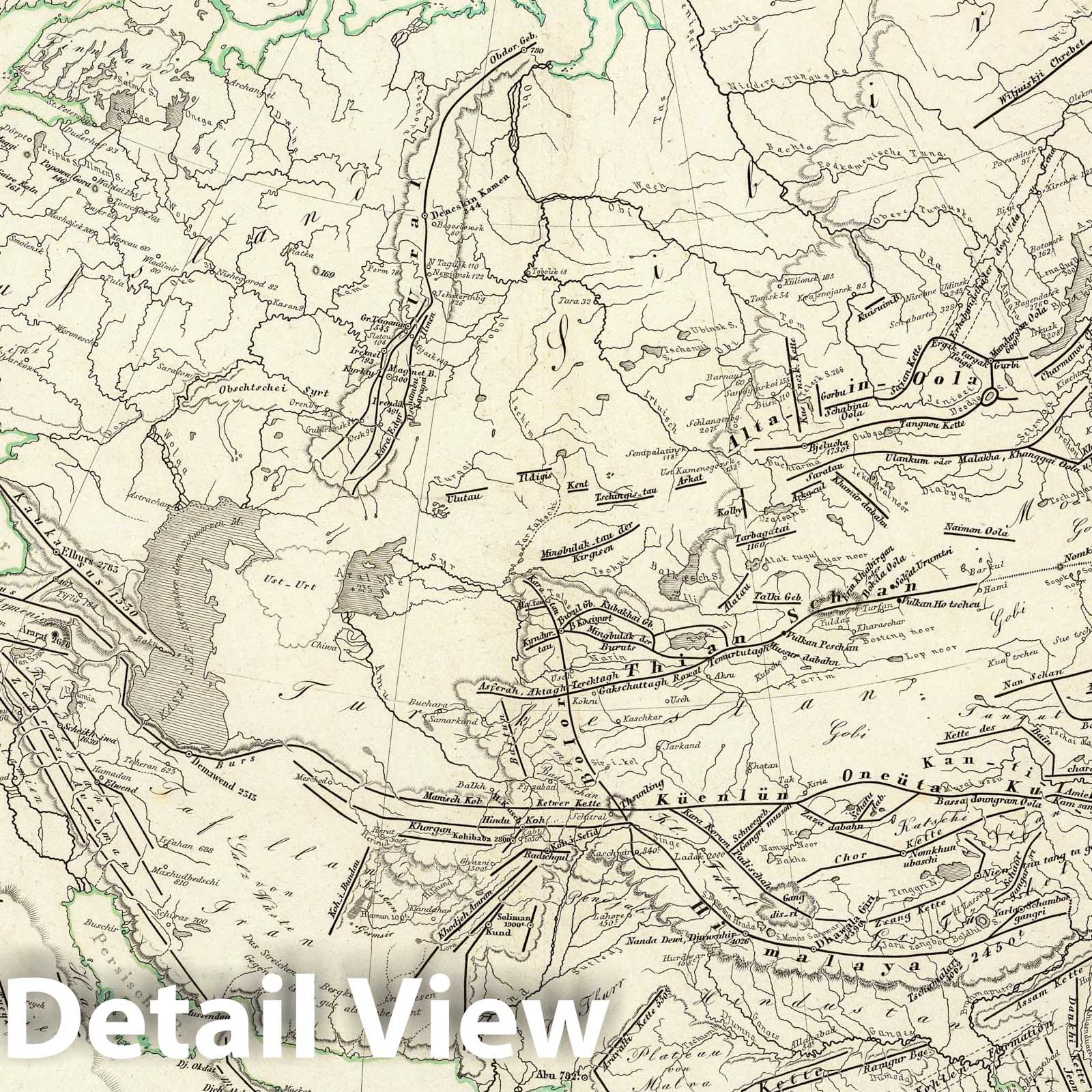 Bergketten In Asien Und Europa - 1842 Geological Map of Asia and Europe