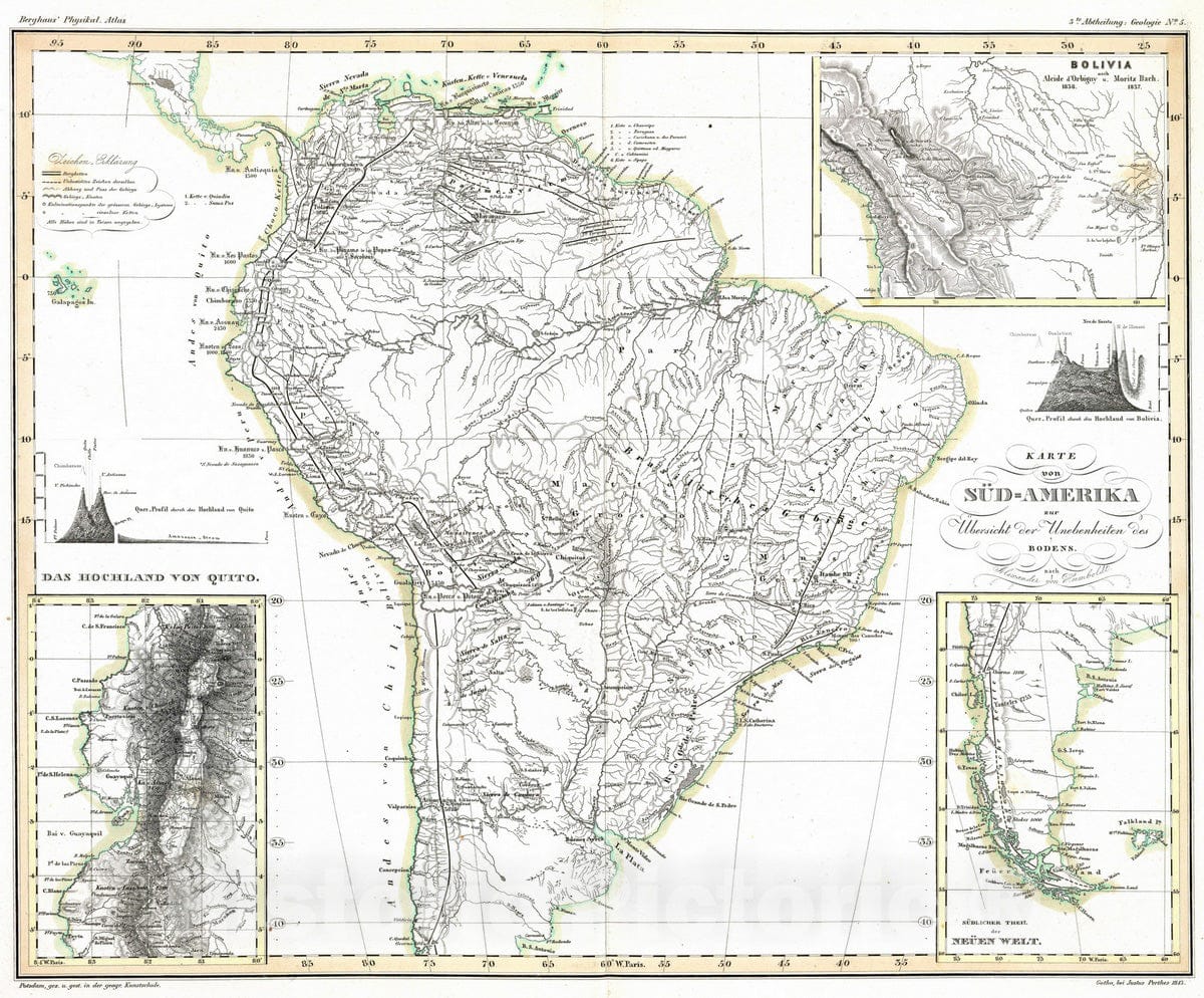 Historic Map : 1843 Karte von Sud-Amerika. - Vintage Wall Art
