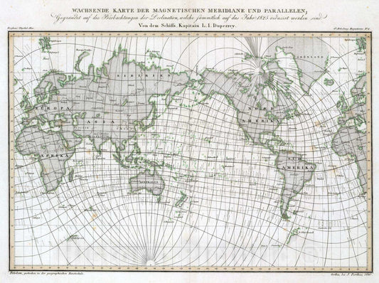 Historic Map : 1840 Wachsende Karte Der Magnetischen Meridiane Und Parallelen. - Vintage Wall Art