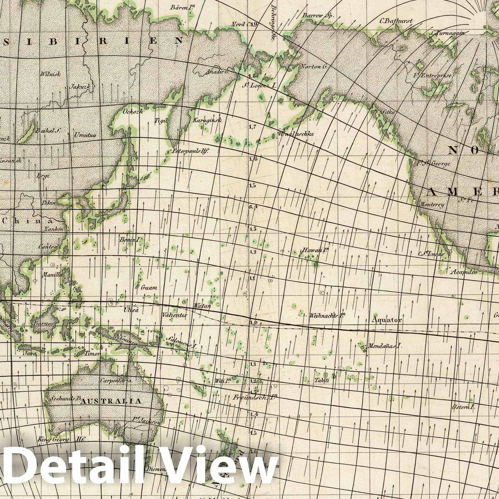 World Magnetic Meridians and Parallels - Celestial Map, 1840 - Historical Atlas Reproduction