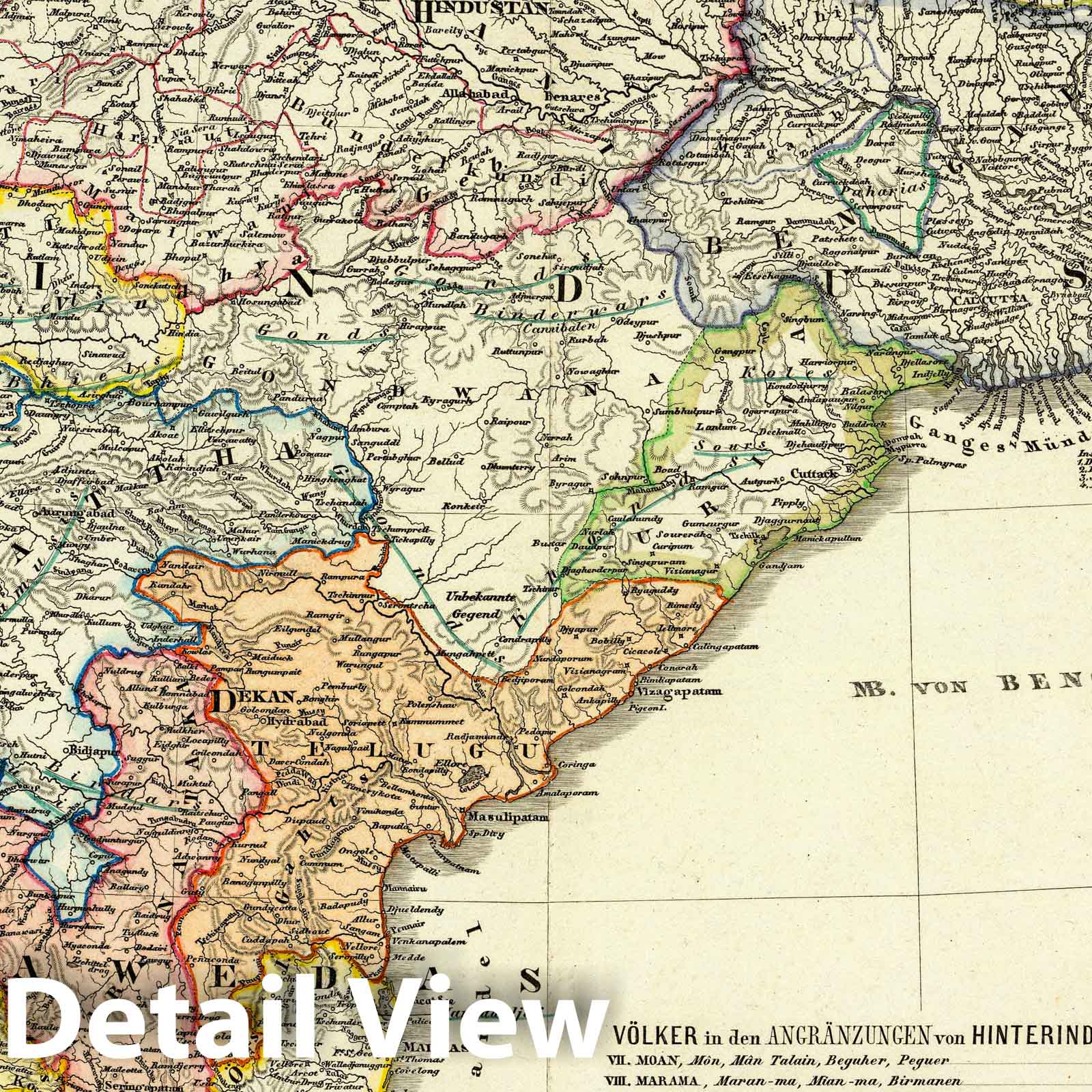 India - Ethnic Map, 1847 - Historical Map Print