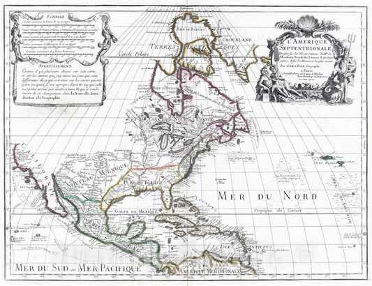 Historic Map : 1700 L'Amerique Septentrionale : Vintage Wall Art