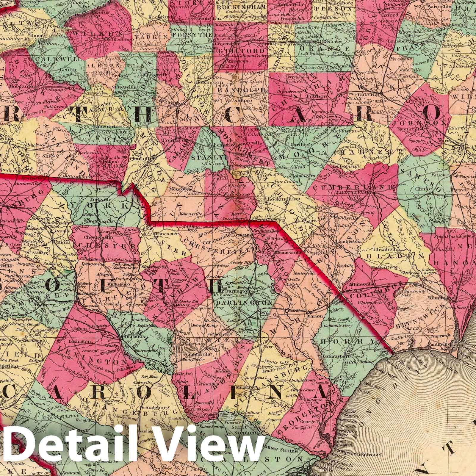 North Carolina and South Carolina, 1860 - Historical Map Print