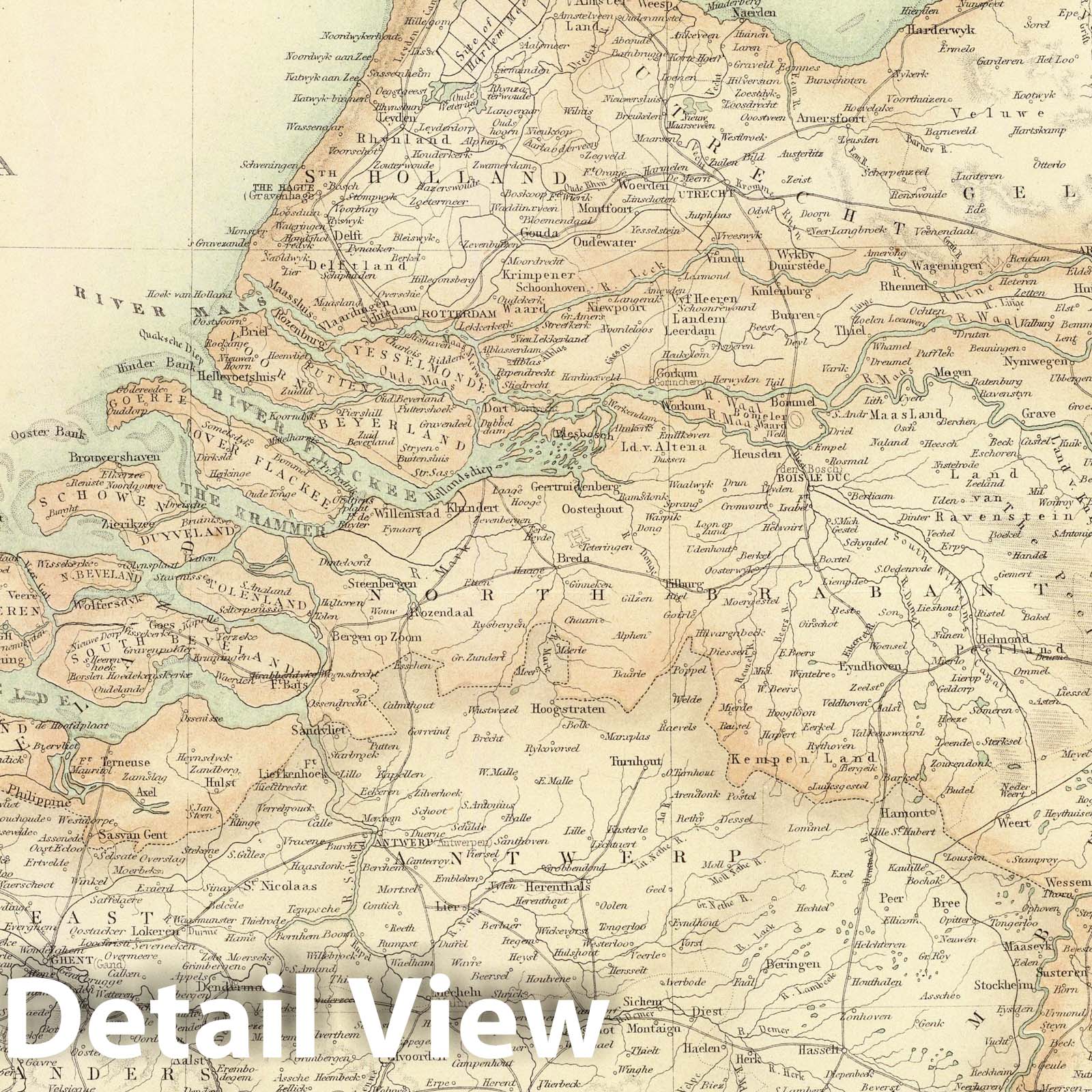 Netherlands and Belgium, 1872 - Historical Map Print