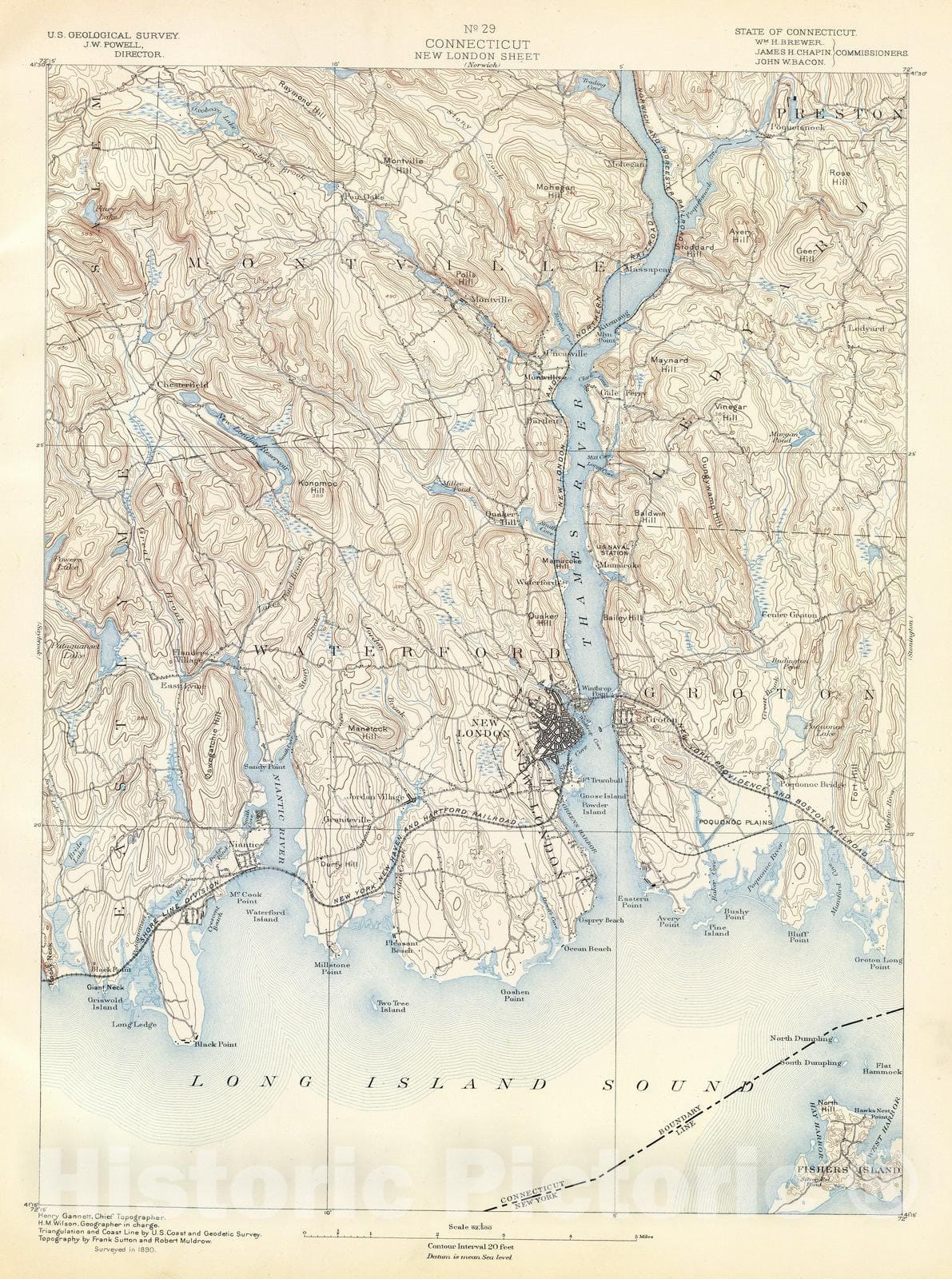 Historic Wall Map : 1893 29. New London sheet. - Vintage Wall Art