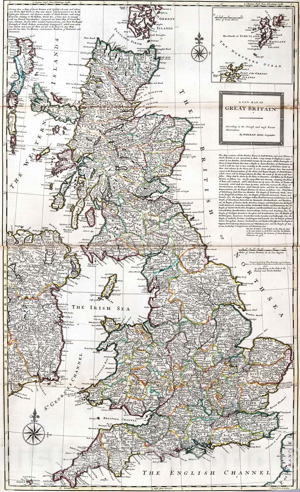 Great Britain, 1732 - Historical Map Print by Herman Moll