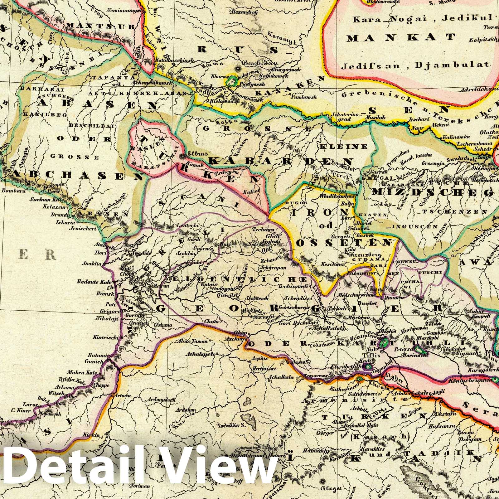 Caucasus - Physical Map, 1848 - Historical Map Print