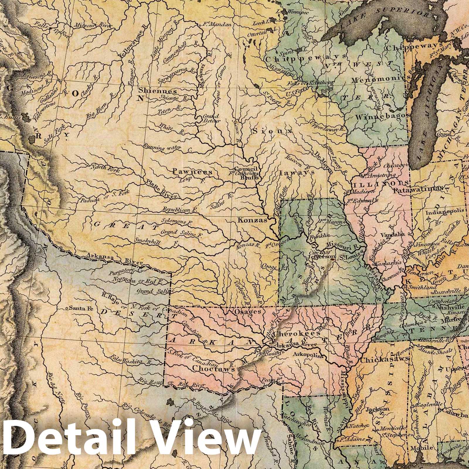 United States - River Map, 1823 - Historical Map Print