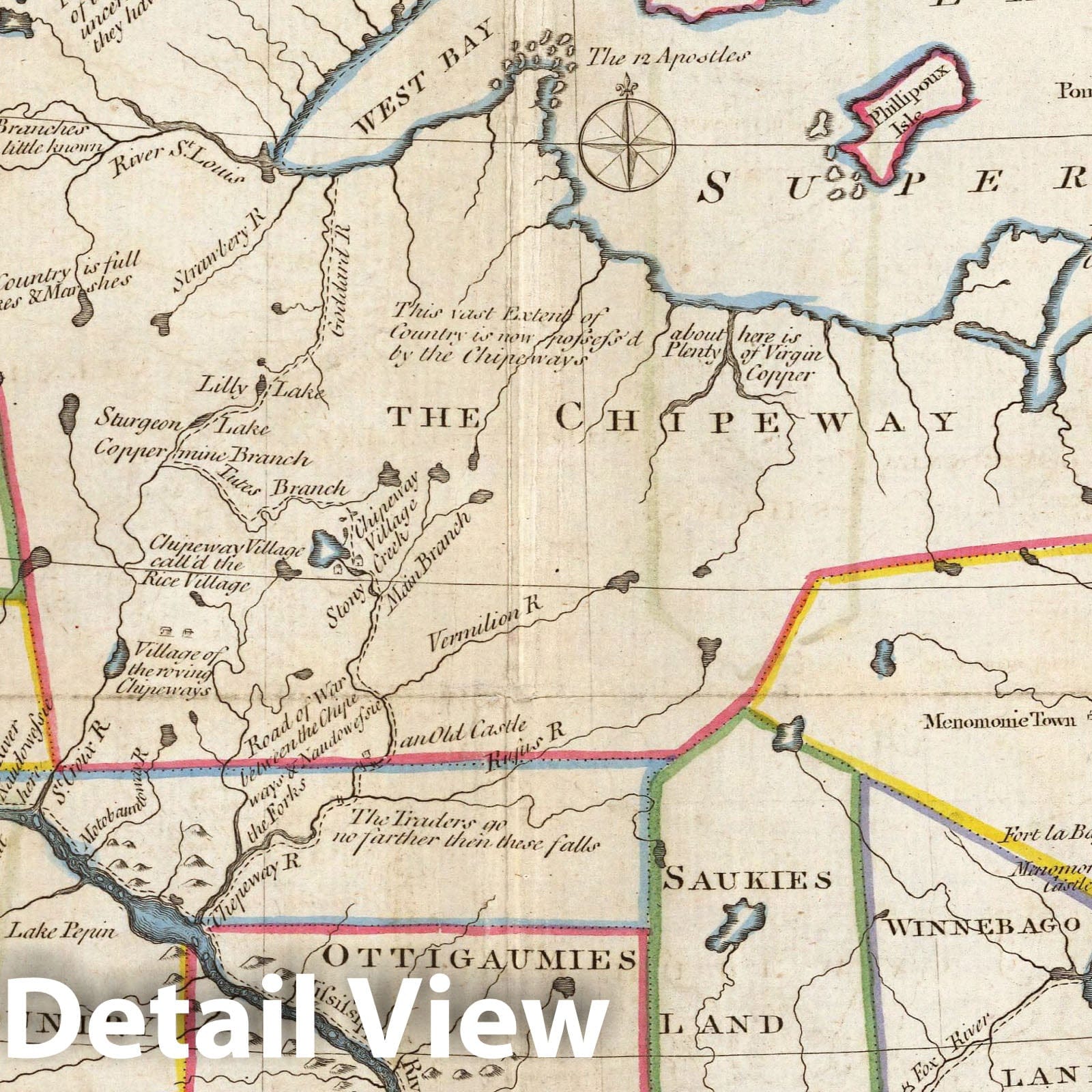 Captain Carver's Travels in North America, Wisconsin, 1781 – Historical Map Print