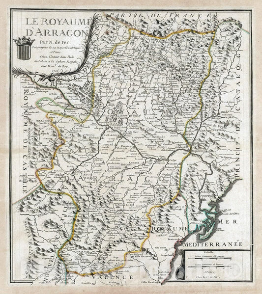 Historic Map : Spain, Arragon Region , Spain 1706 Le Royaume d'Arragon , Vintage Wall Art