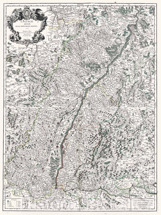Alsace, France 1704 Historical Map Print