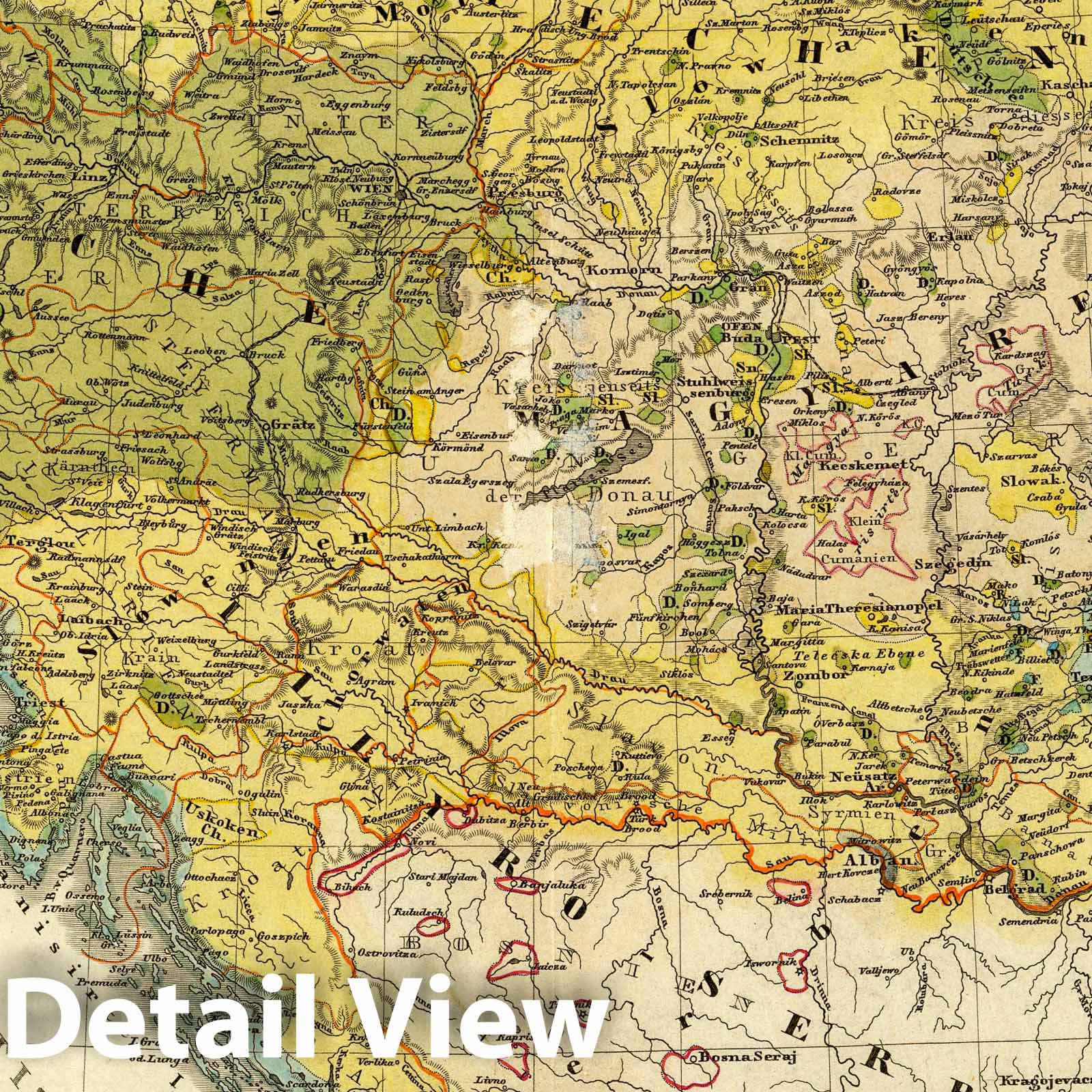 Austrian Empire Ethnography - Physical Map, 1846 - Historical Map Print