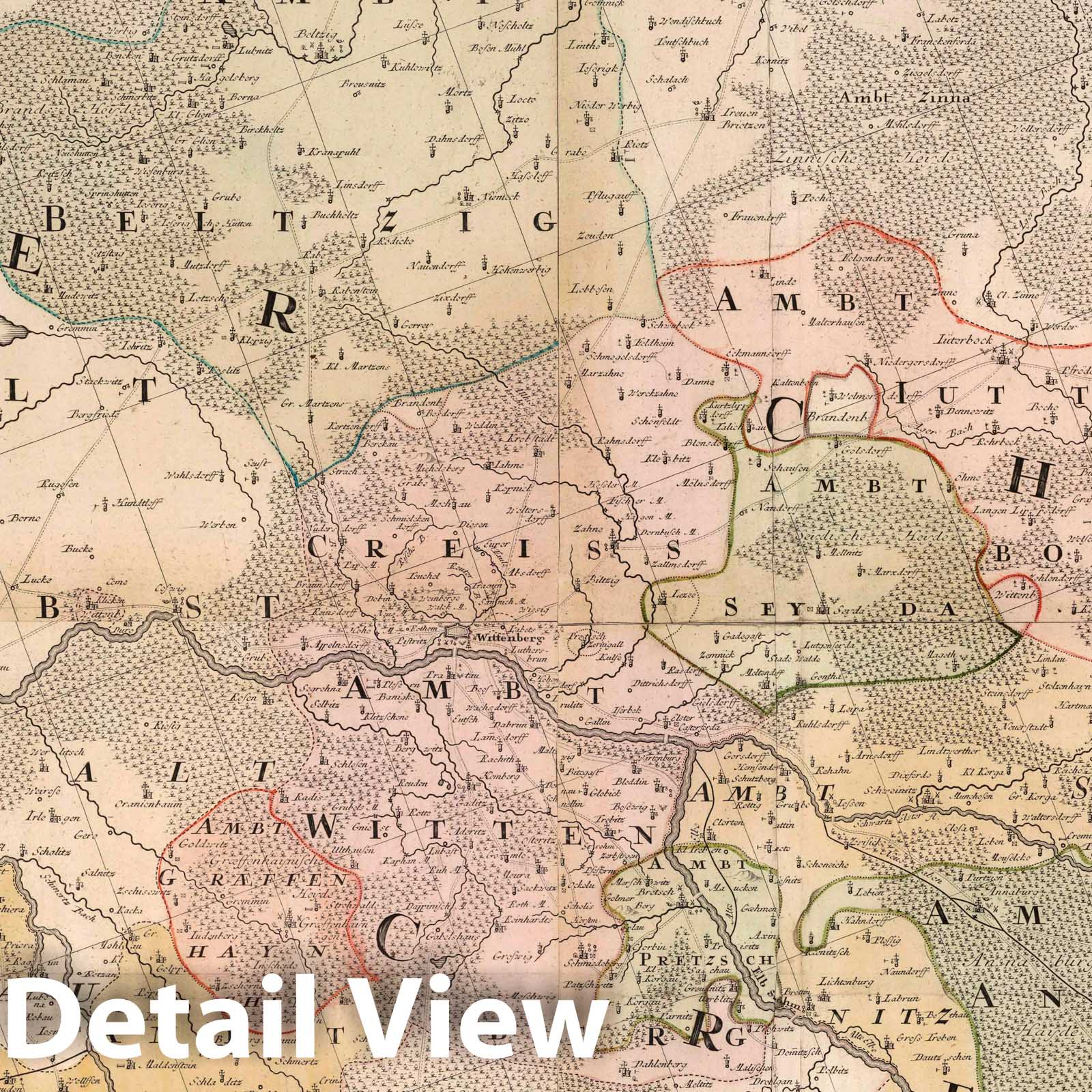 Historic Map : Germany, 1752 Herzogth od. Churkreises Sachsen. , Vintage Wall Art