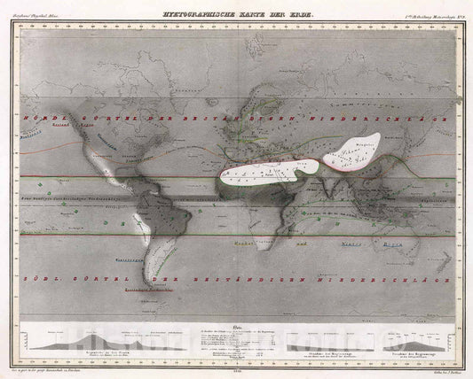 Historic Map : 1841 Hyetographische Karte der Erde. - Vintage Wall Art