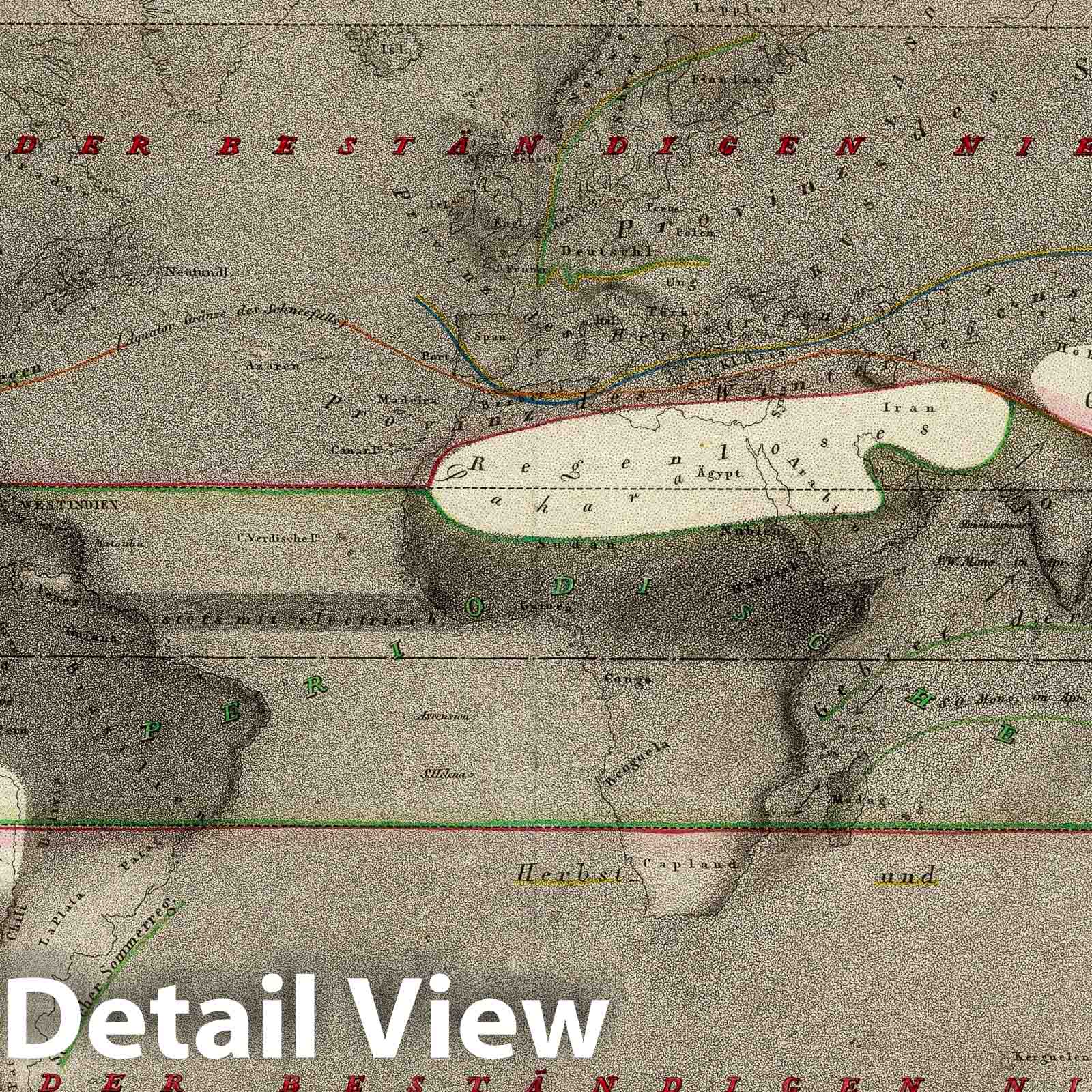 Hyetographic Map of the World - Climate Map, 1841 - Historical Map Print