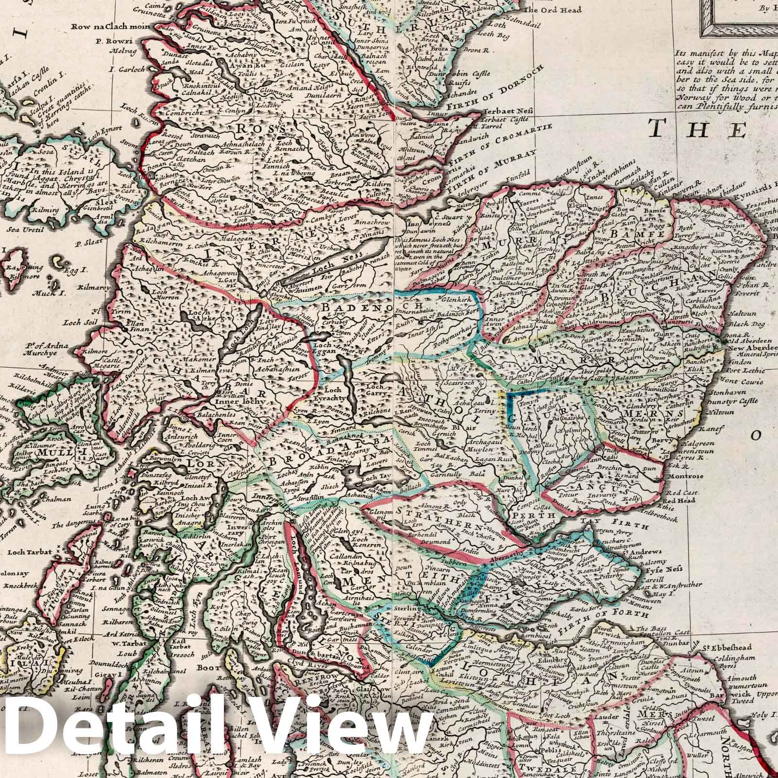 Scotland Map 1714 - Herman Moll Historical Map Print with Edinburgh & City Views