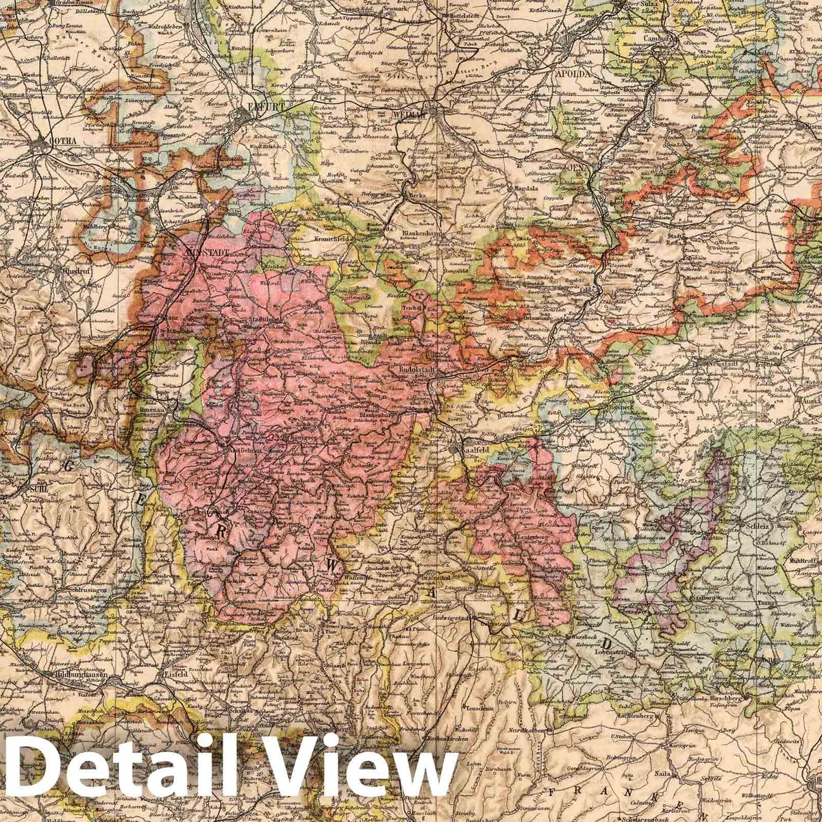 Ducal Saxon Countries, Schwarzburg, Reuss, Germany 1886 Historical Map Print