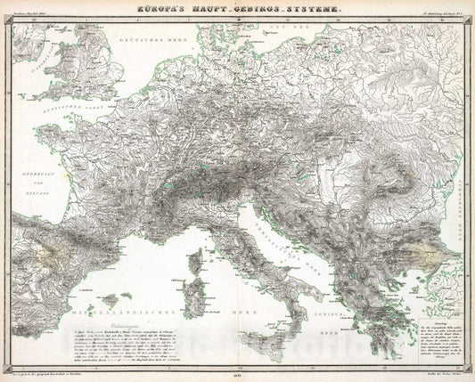 Historic Map : 1842 Europa's Haupt-Gebirgs Systeme. - Vintage Wall Art