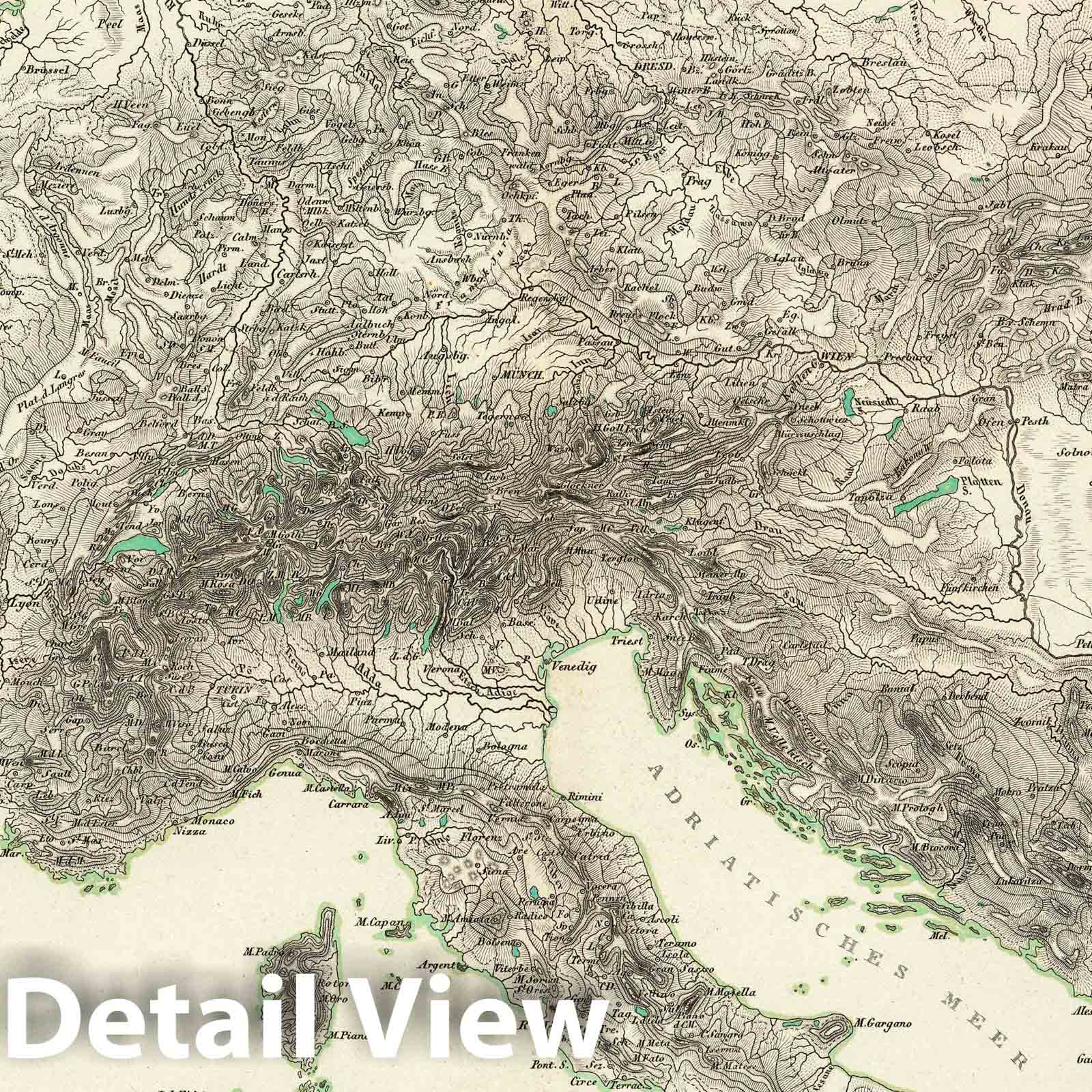 Europe's Mountain Systems - Geologic Map, 1842 - Historical Map Print