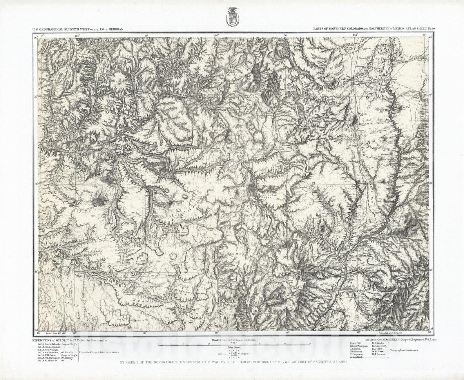 Historic Map : National Atlas - 1882 69. Parts Of Southern Colorado And Northern New Mexico. - Vintage Wall Art