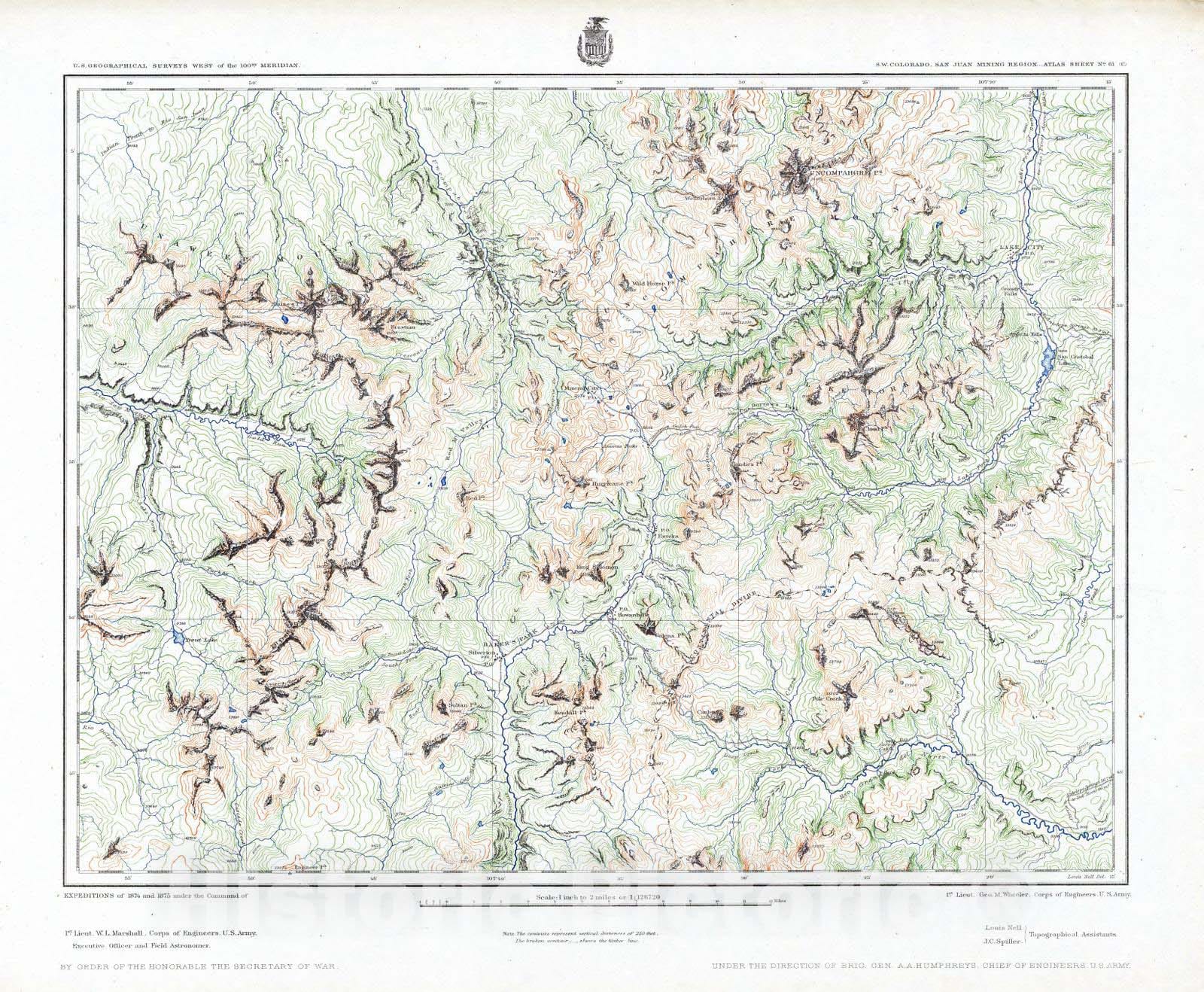 Historic Map : National Atlas - 1876 61C. S.W. Colorado, San Juan Mining Region. - Vintage Wall Art