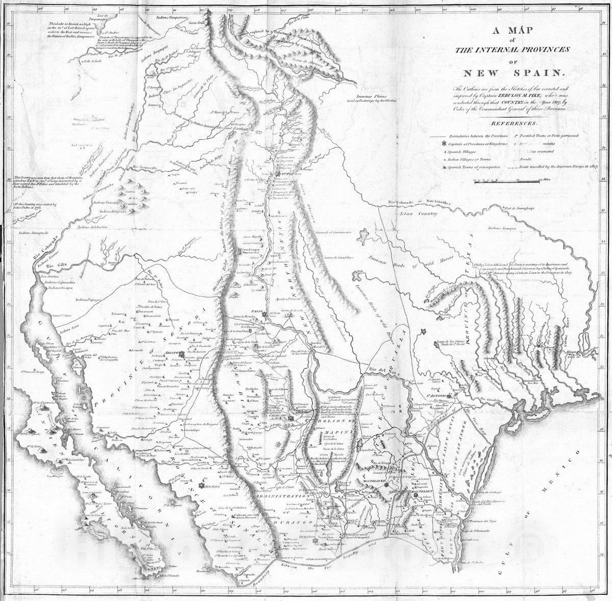 Historic Map : Exploration Book - 1810 Map of The Internal Provinces of New Spain. - Vintage Wall Art