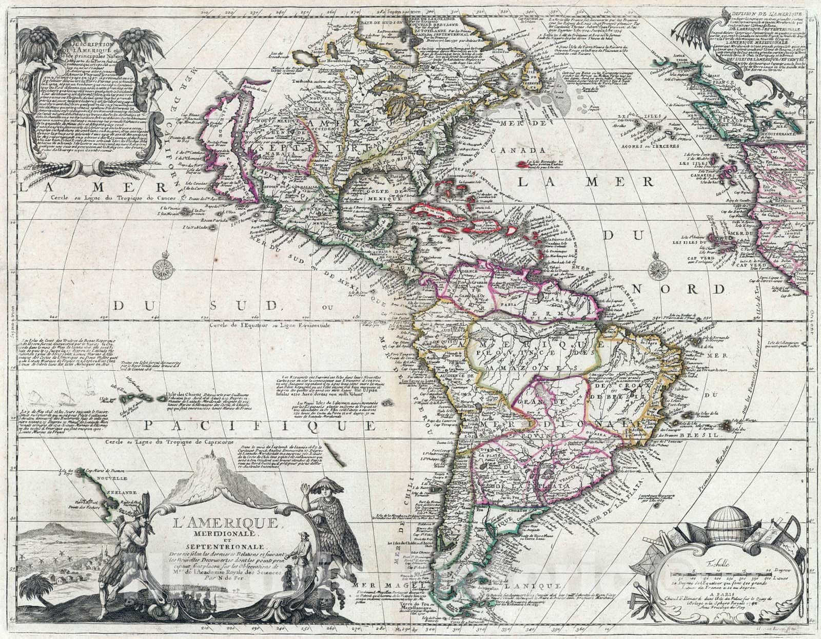 Historic Map : 1742 L'Amerique Meridionale et Septentrionale - Vintage Wall Art