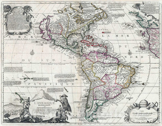 Historic Map : 1742 L'Amerique Meridionale et Septentrionale - Vintage Wall Art
