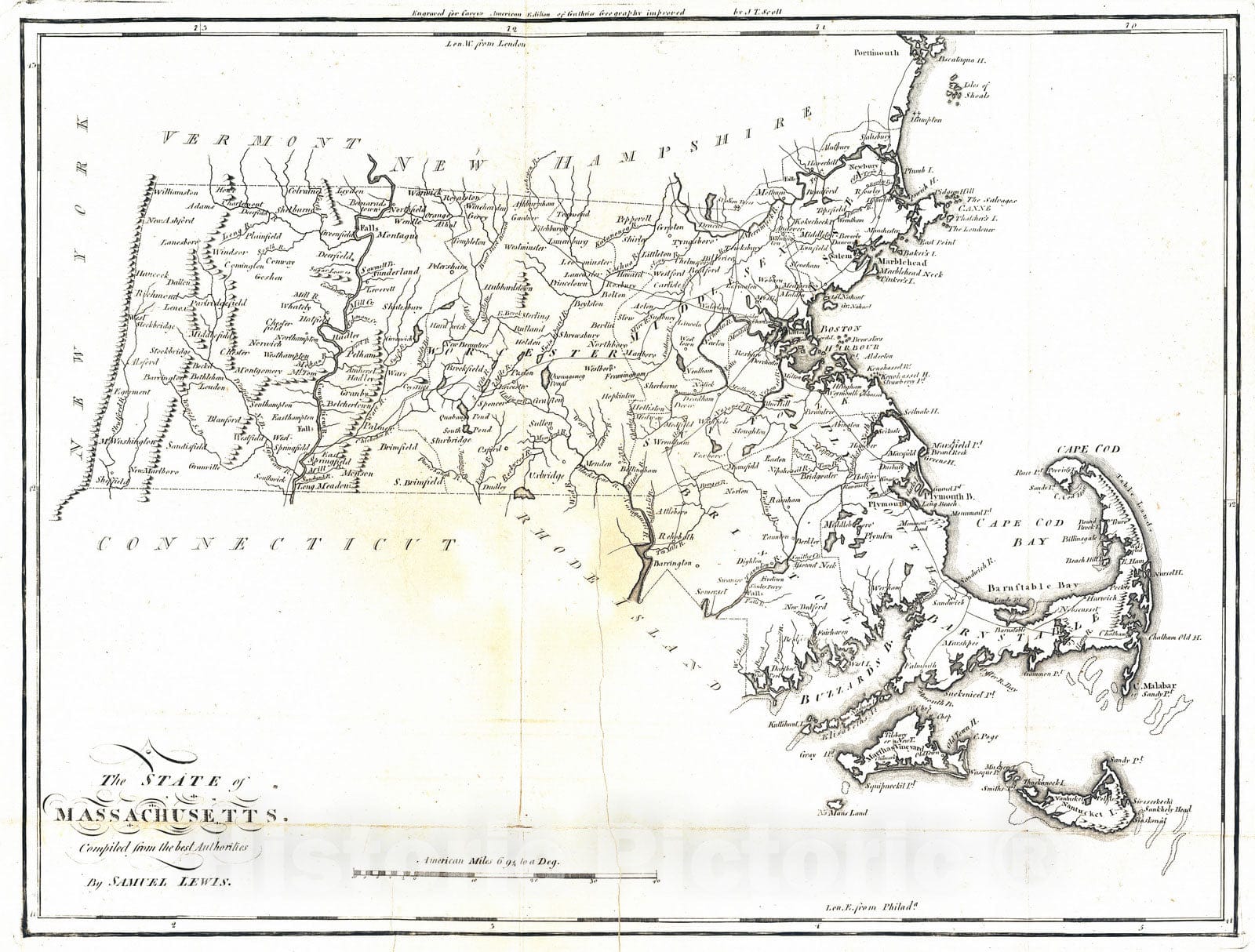 Historic Map : National Atlas - 1795 State of Massachusetts. - Vintage Wall Art