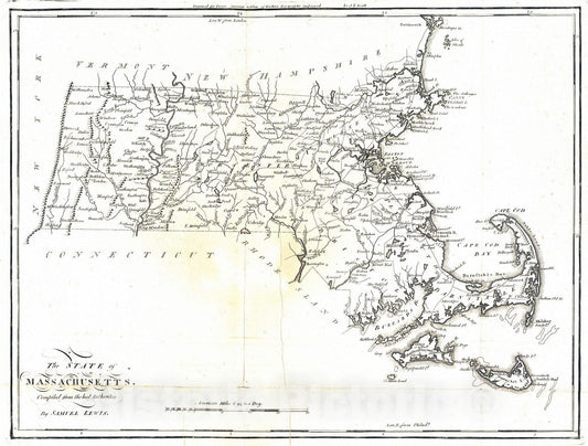 Historic Map : National Atlas - 1795 State of Massachusetts. - Vintage Wall Art