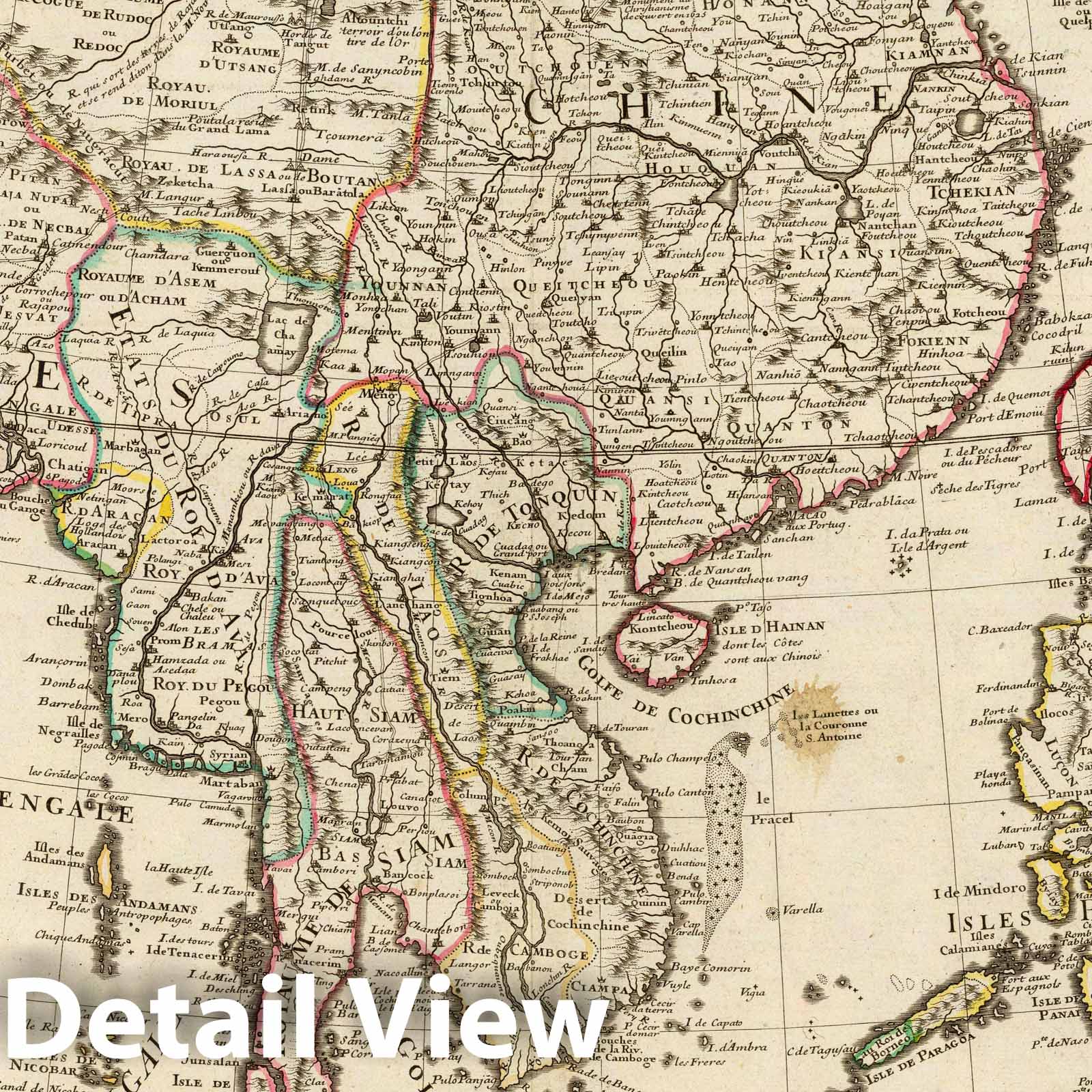 India and China - Route Map, 1705 - Historical Map Print