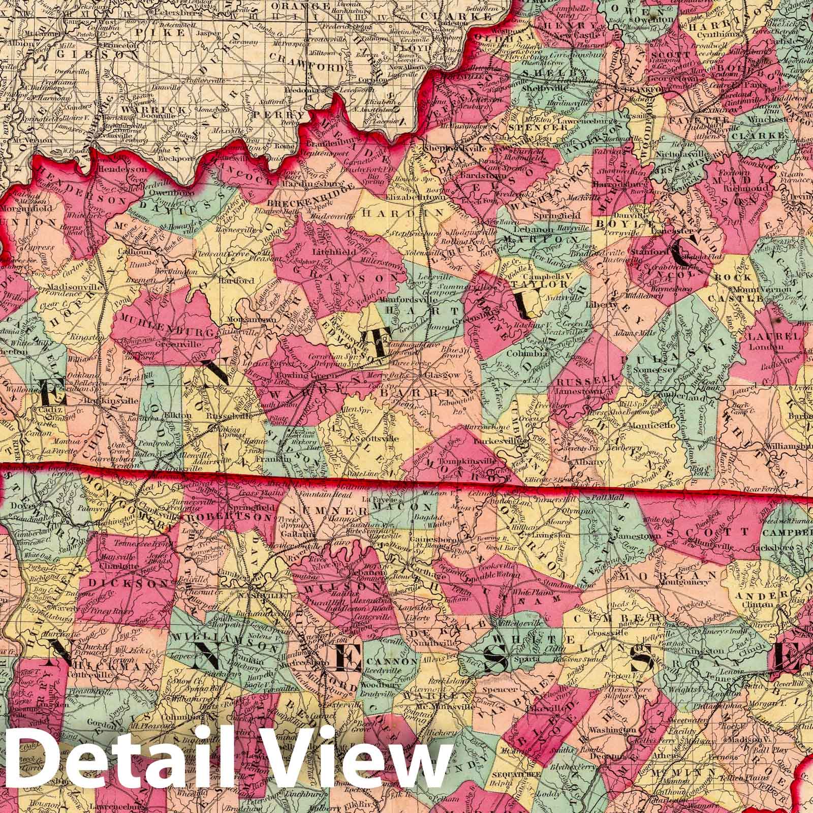 Kentucky and Tennessee, 1860 - Historical Map Print