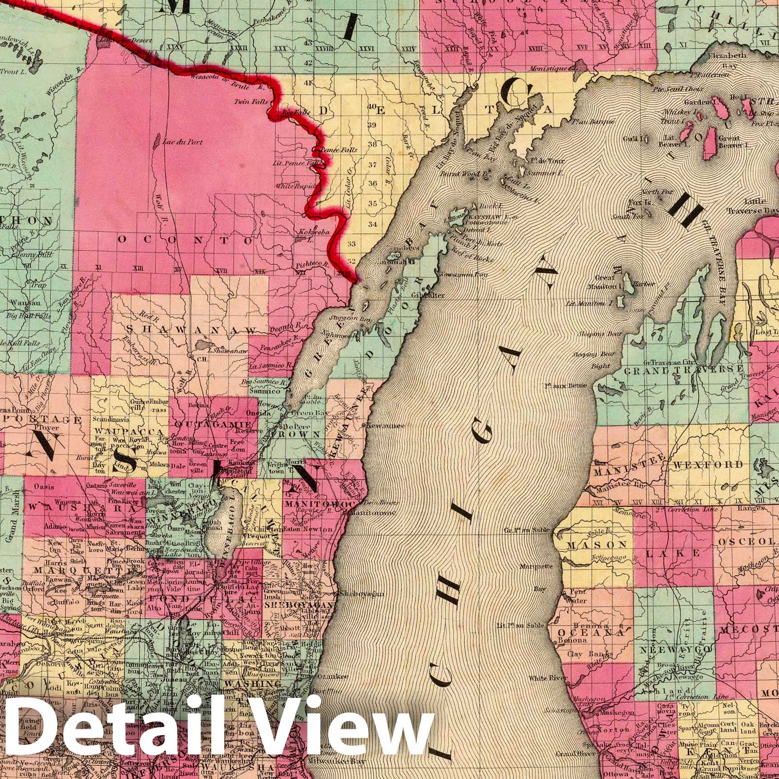 Michigan and Wisconsin 1860 Historical Map Print