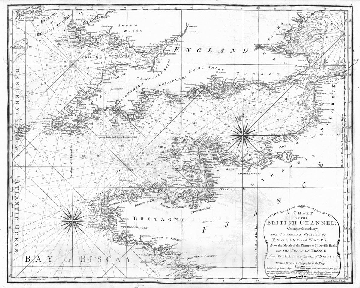 Historic Map : 1787 A chart of the British Channel. - Vintage Wall Art