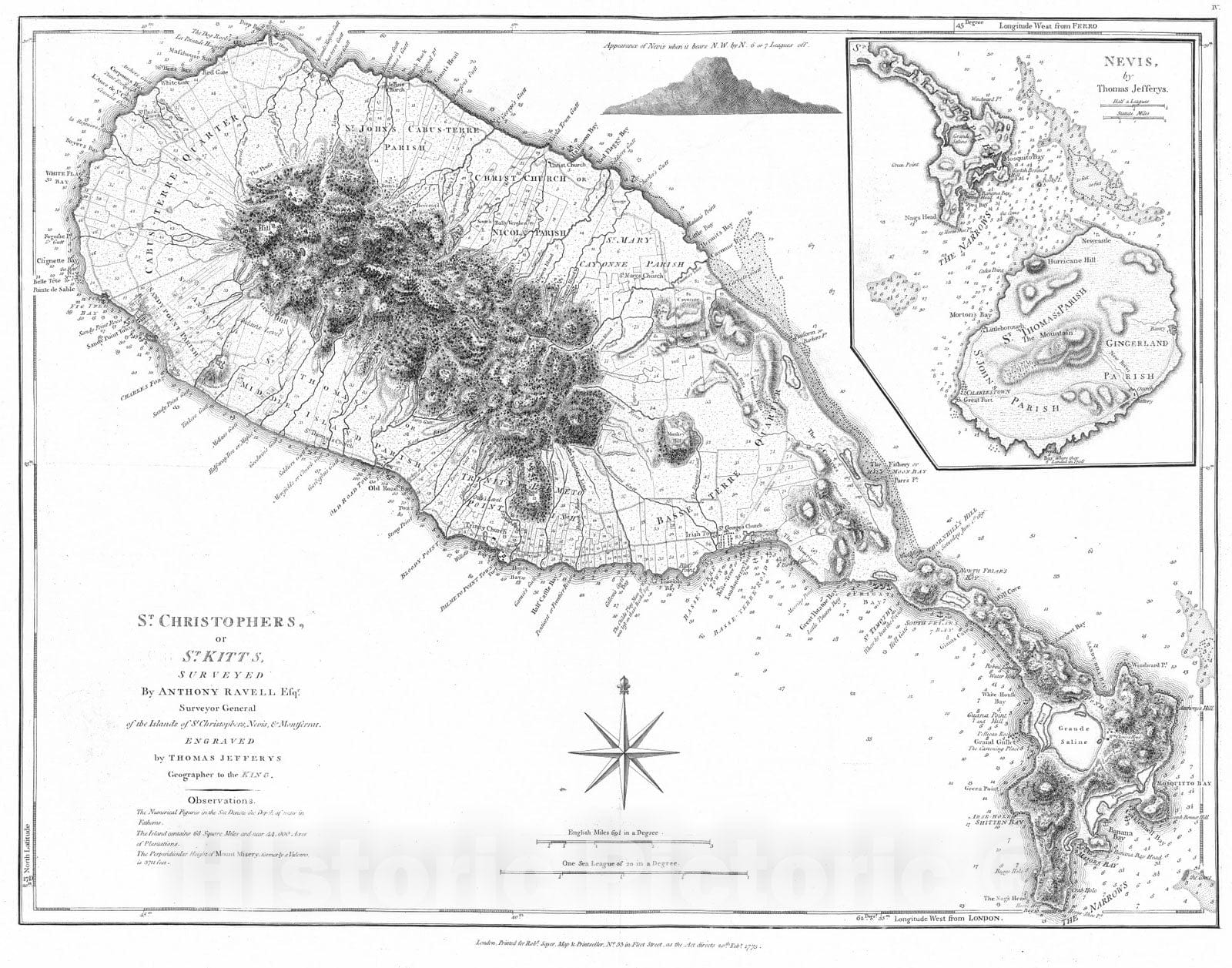 Saint Christopher and Nevis - Nautical Chart, 1775 - Historical Map Print
