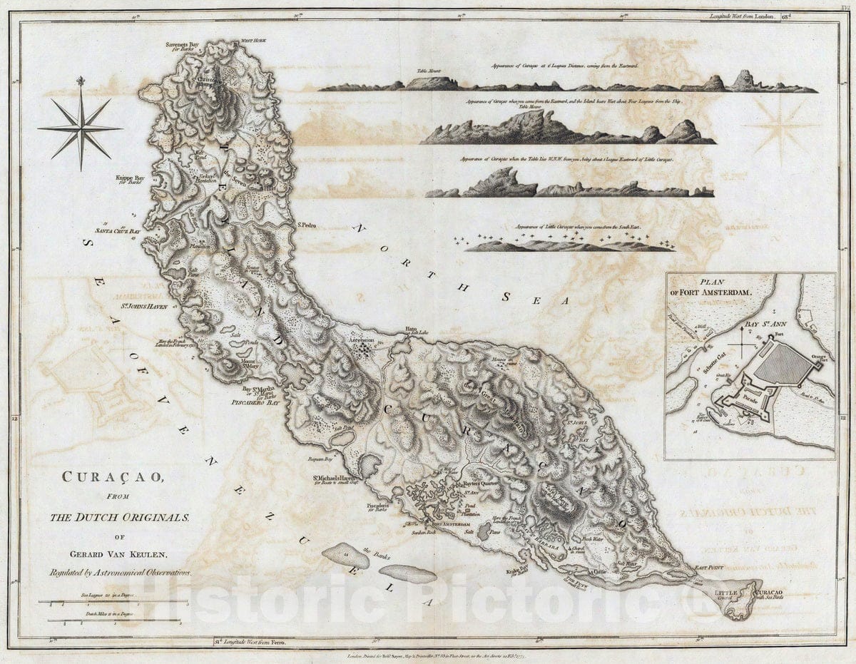 Curaçao - Nautical Chart, 1775 - Historical Map Print