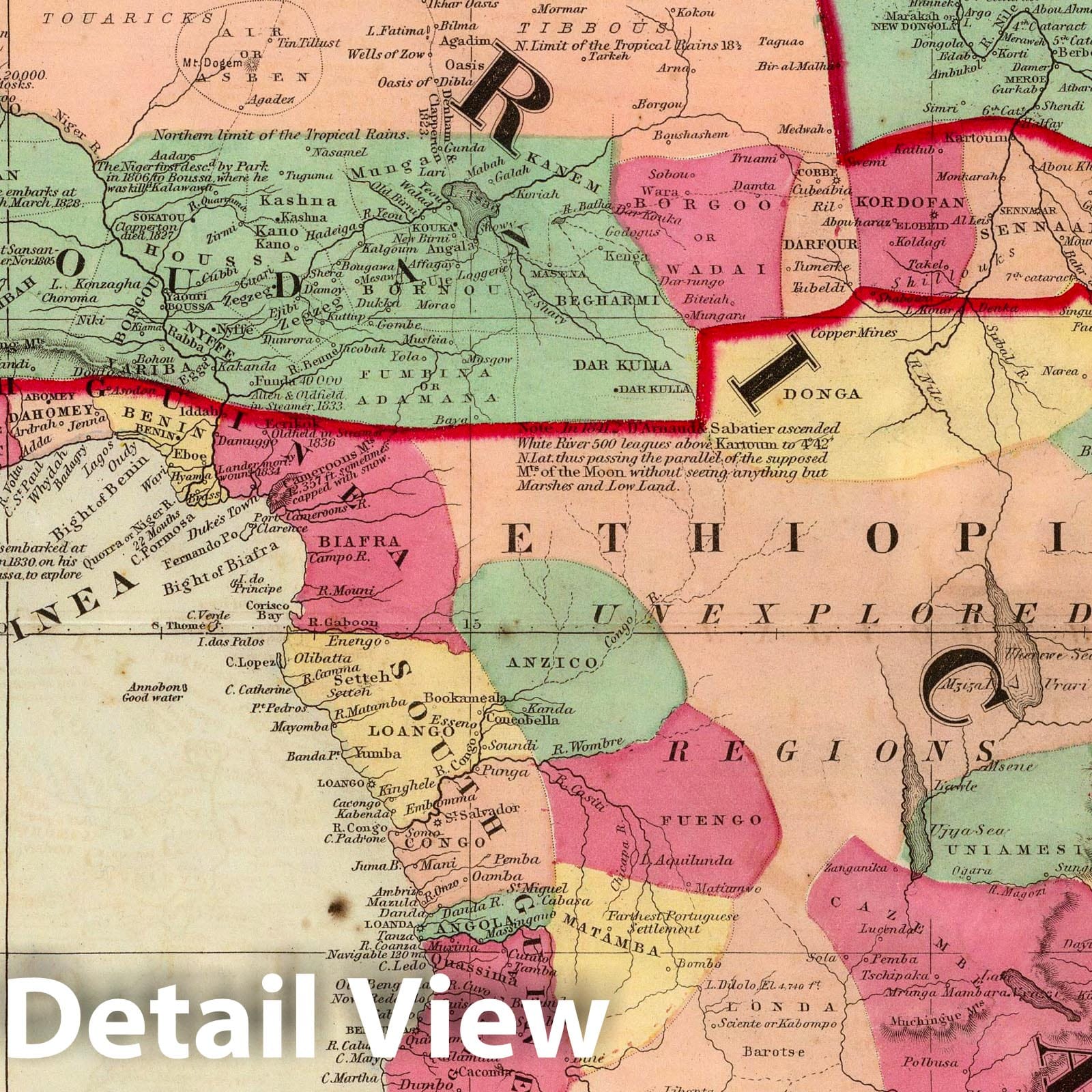 Africa - Route Map, 1860 - Historical Map Print