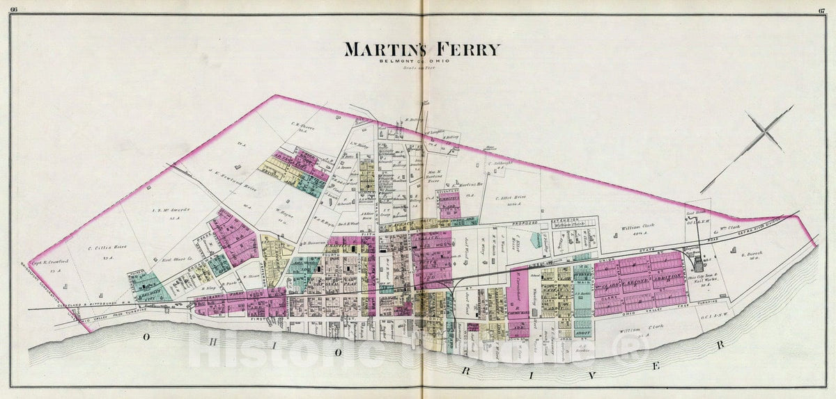 Historic Map : 1877 Martin's Ferry, Belmont Co, Ohio. - Vintage Wall Art