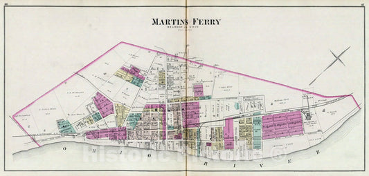 Historic Map : 1877 Martin's Ferry, Belmont Co, Ohio. - Vintage Wall Art