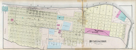 Historic Map : Huntington (W. Va.), West Virginia, 1877 Huntington, Cabell Co, W. Va. , Vintage Wall Art