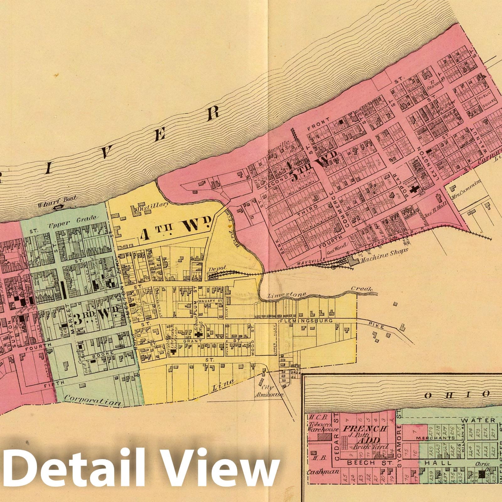 Maysville, Chester and Woodville, Mason County, Kentucky - River Map, 1877