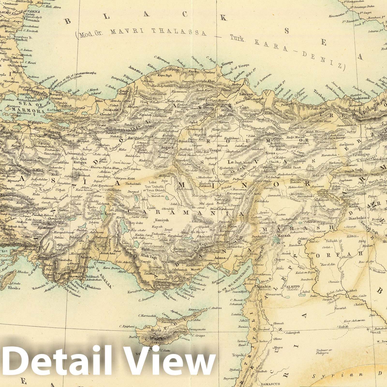 Turkish Empire with Egypt and the Dardanelles and Bosporus, 1872 - Historical Map Print
